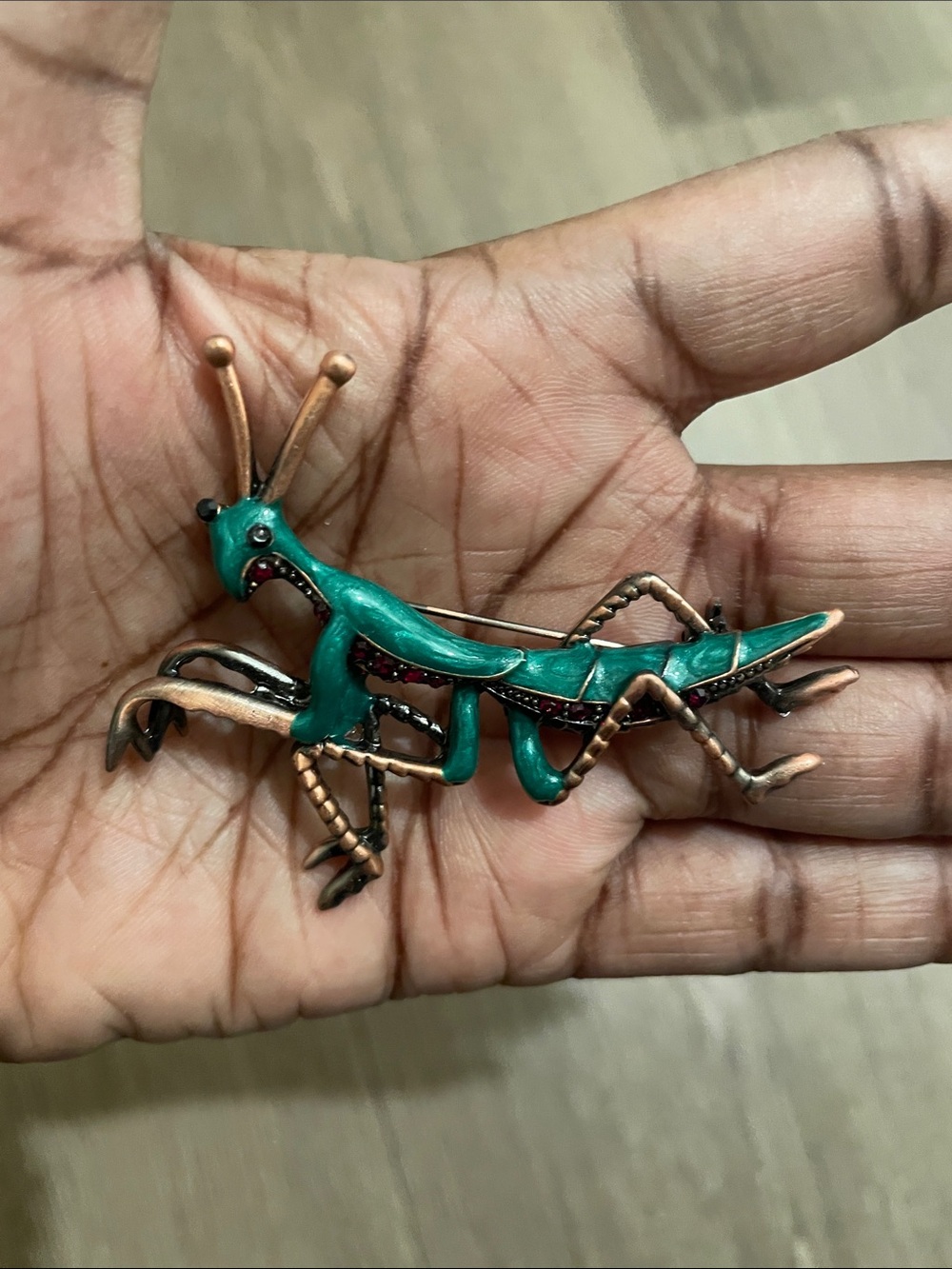 Handcrafted Green Grasshopper Reptile Pin Brooch - Unbranded